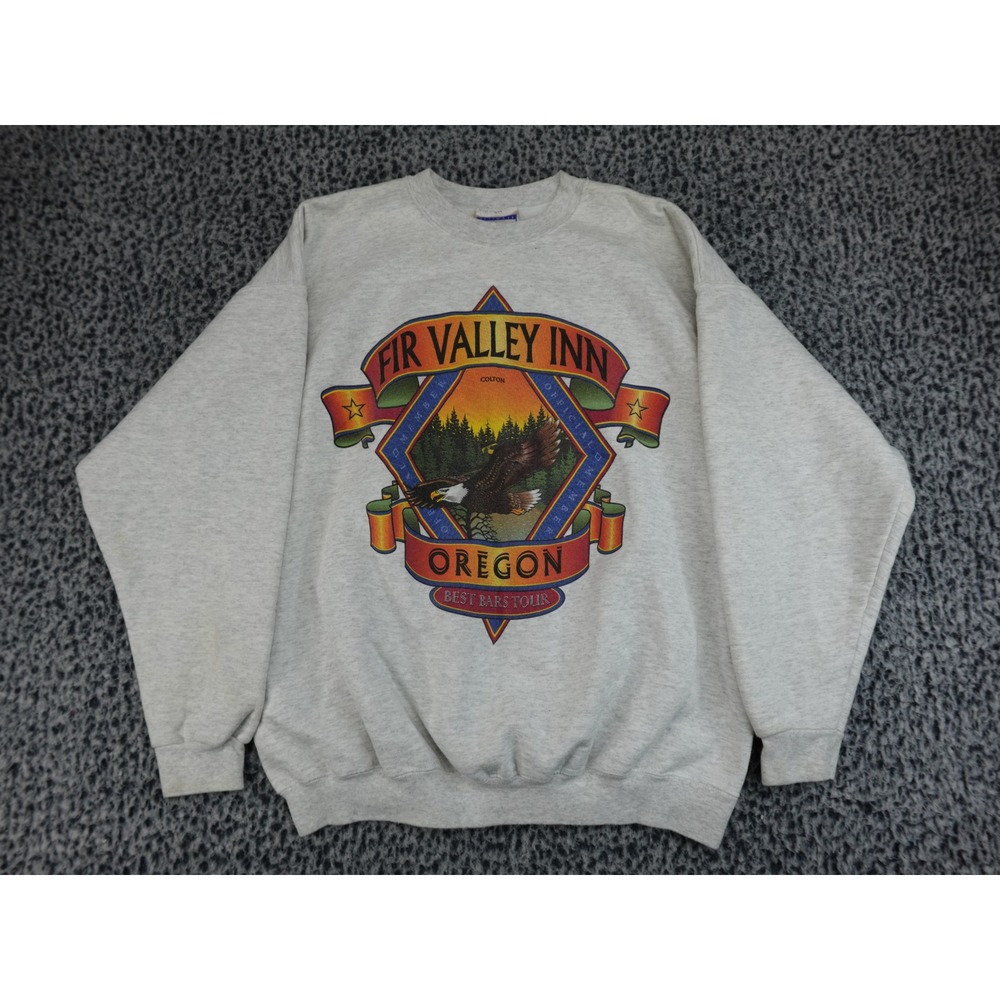 Hanes Ultimate Cotton Fir Valley Inn Oregon Sweatshirt Mens L Gray Graphic PNW